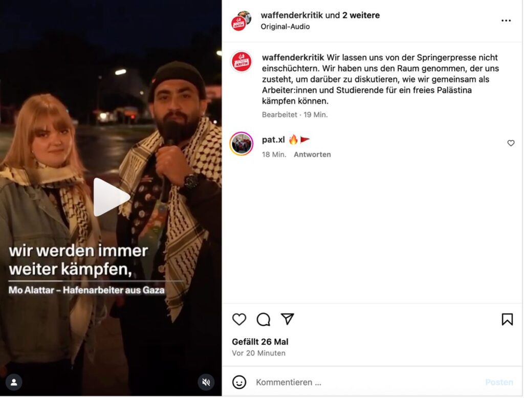 Screenshot Instagram @Waffenderkritik 