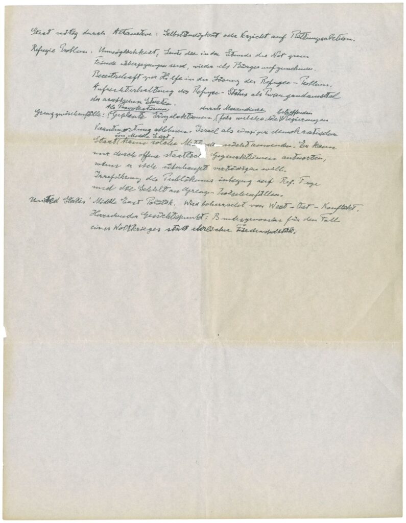 Einsteins Notizen für seine Israel-Rede, April 1955