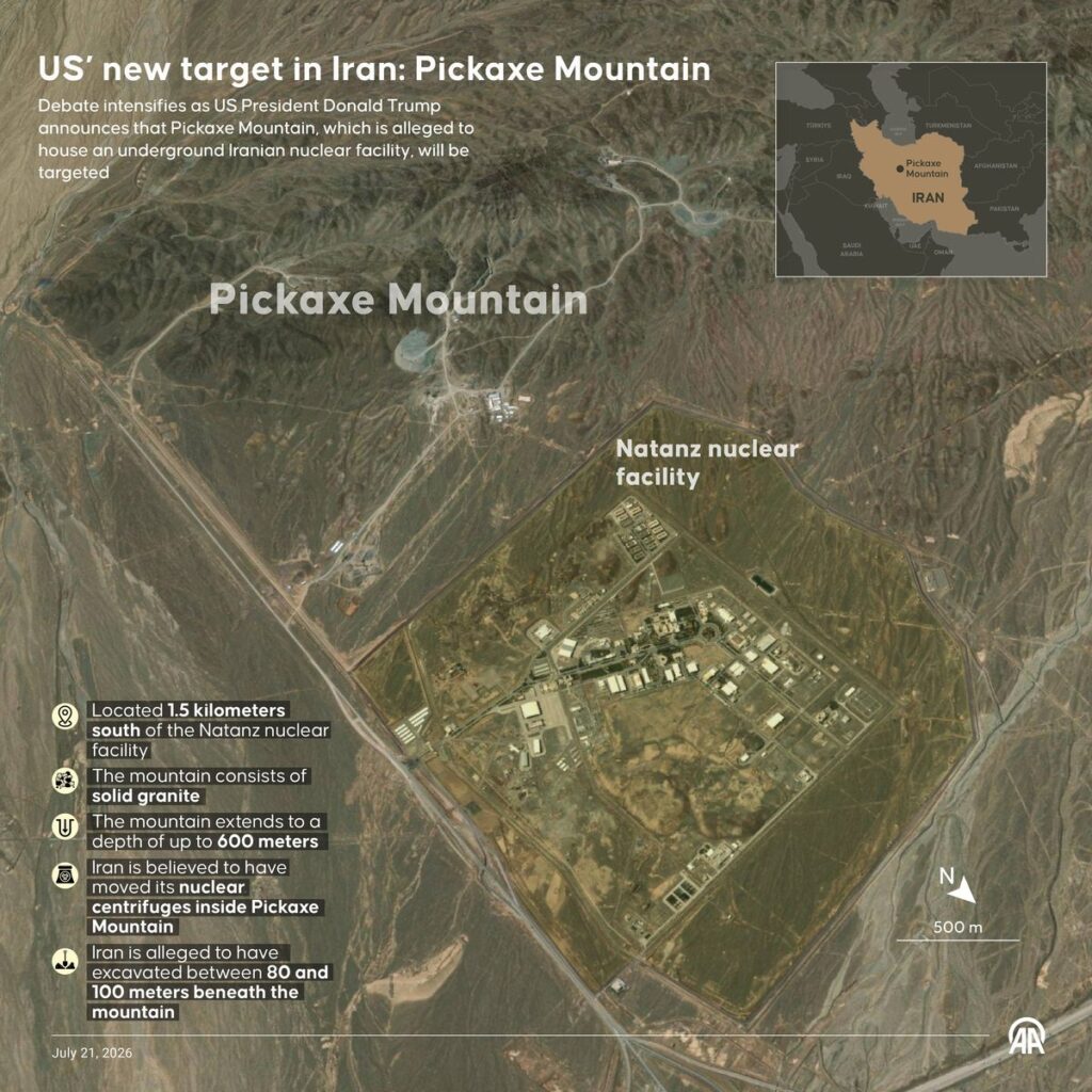 Luftbild der iranischen Anlage »Pickaxe Mountain«