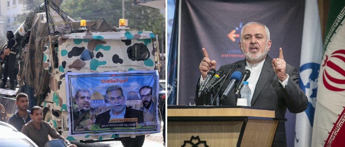 Poster von PIJ-Führer Ziyad Al-Nakhalah, Irans Außenminister Zarif