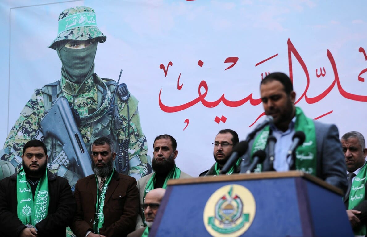 Pressekonferenz der Hamas im Gazastreifen, 8. Dezember 2019. In Berlin fand wenige Tage später die laut Verfassungsschutz "wichtigste Propagandaveranstaltung der Hamas in Europa" statt (Quelle: imago images / ZUMA Press)