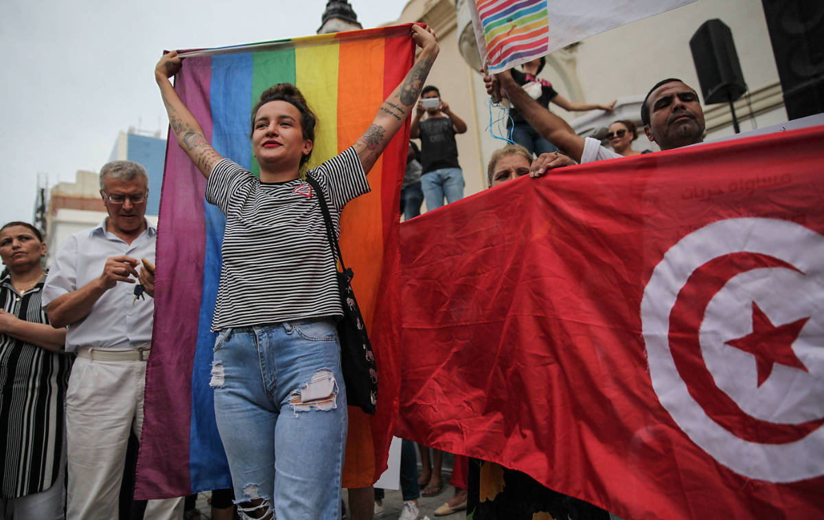 Aktivistin Amina Sbou, Demo in Tunis 2018