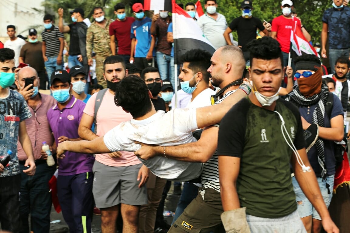 Verletzter bei Protesten im Irak (Imago Images/Xinhua)