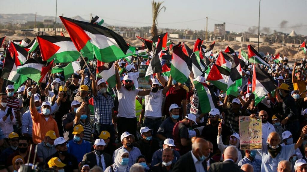 Auch Vertreter der UNO und der EU nahmen an der Fatah-Kungebung gegen Israels Souveränitätspläne teil