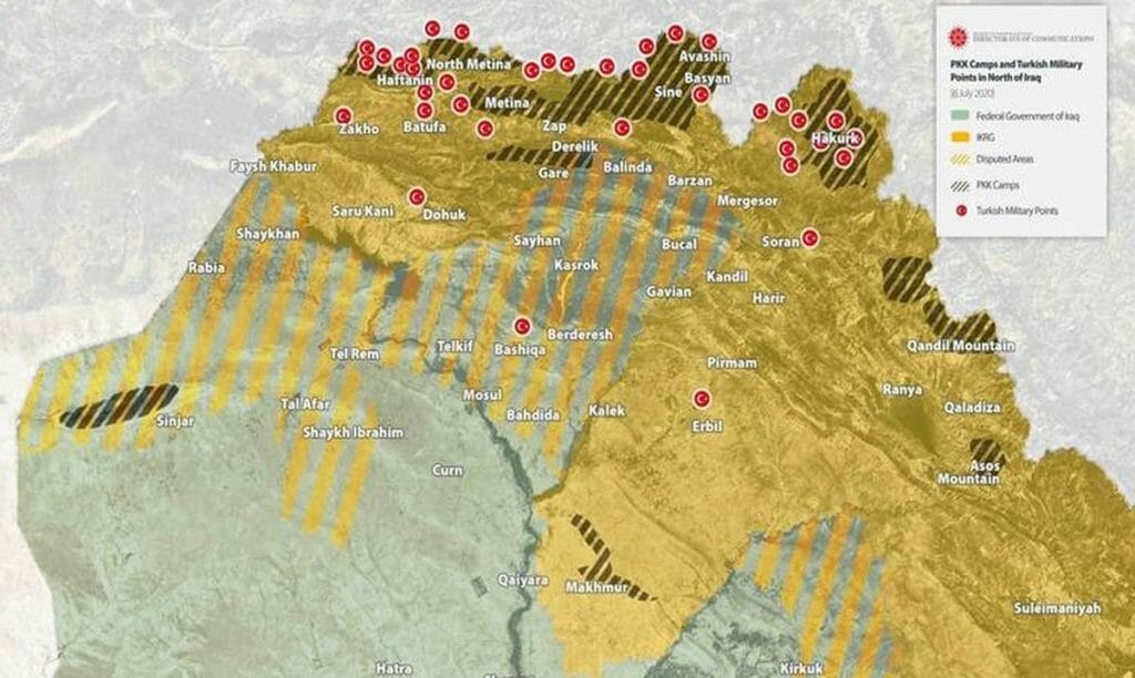 Die von der türkischen Präsindentschaft veröffentlichte Katrte mit 40 Militärstützpunkten im Nordirak