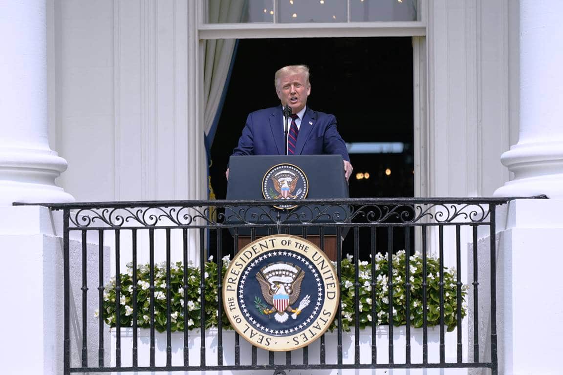 Rede von US-Präsident Trump vor der Unterzeichnung des Abraham-Abkommens. (imago images/MediaPunch)