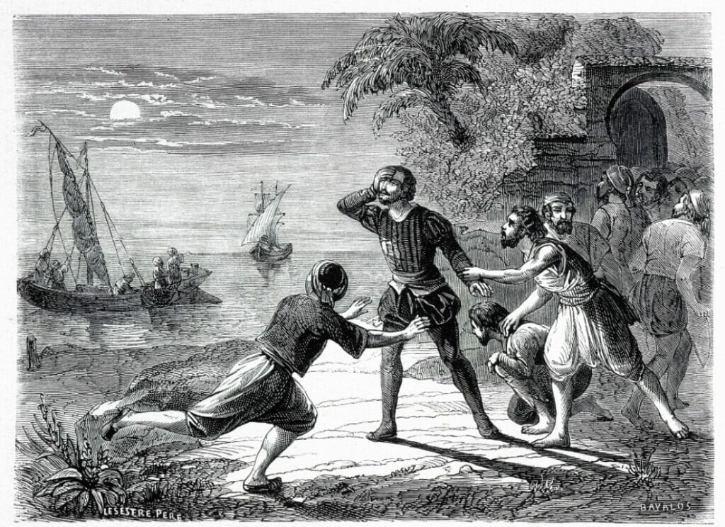 Miguel Cervantes, der Autor von „Don Quijote“, gehörte zu den zahlreichen Europäern, die in die Sklaverei in Nordafrika verschleppt wurden. Das Bild zeigt seinen Fluchtversuch aus einem Sklavengefängnis in Algier. (© imago images/KHARBINE-TAPABOR)