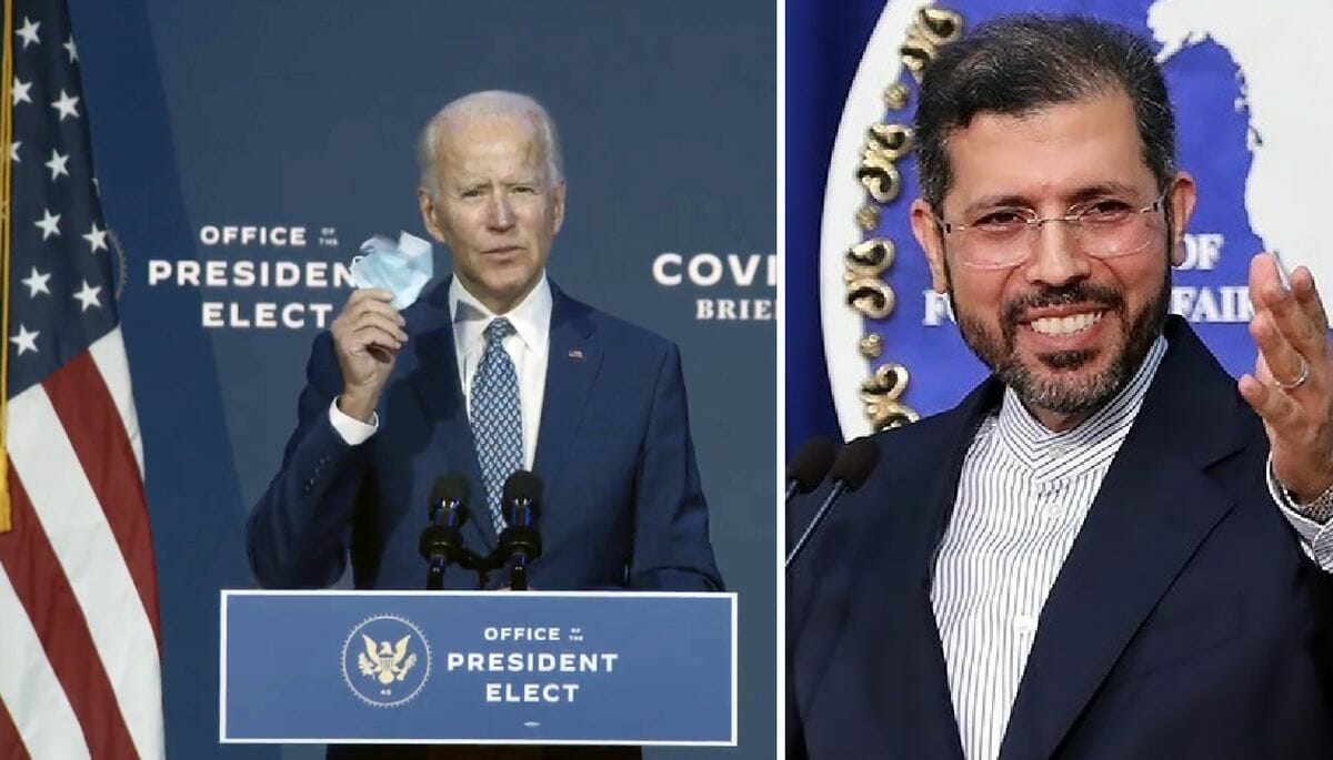 Joe Biden und der Sprecher des iranischen Außenministeriums Saeed Khatibzadeh