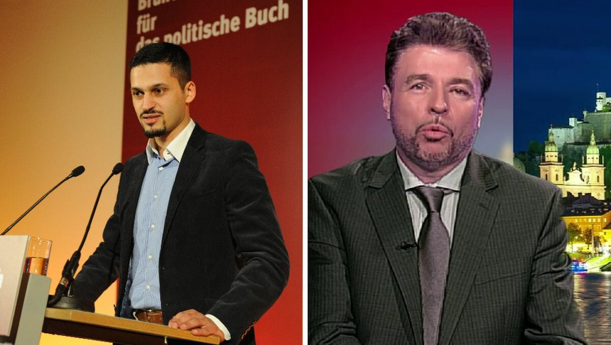 Farid Hafez und der Leiter des Fachbereichs Politikwissenschaft und Soziologie der Uni Salzburg, Reinhard Heinisch