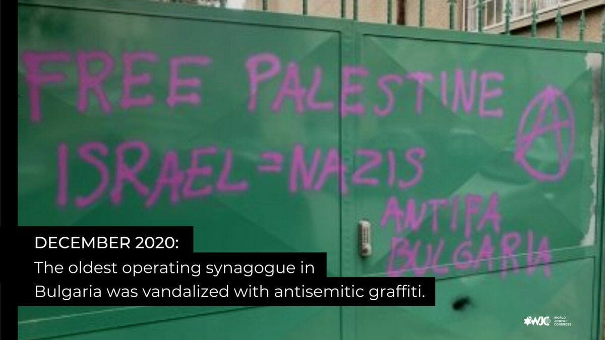 Das Tor antisemitisch geschändeten Synagoge in Plovidiv