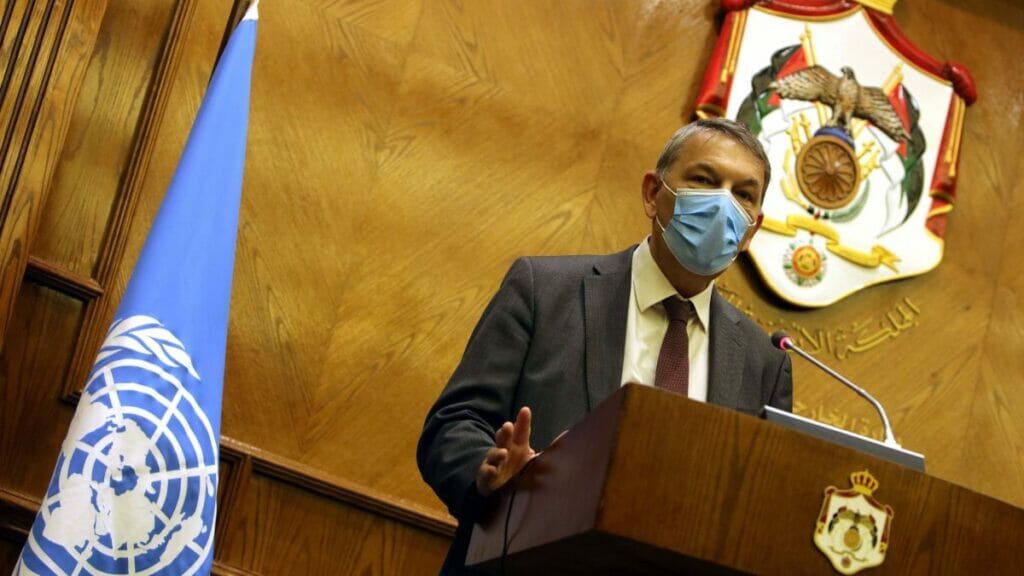UNRWA-Generalkommissar Philippe Lazzarini auf einer Pressekonferenz in Jordanien