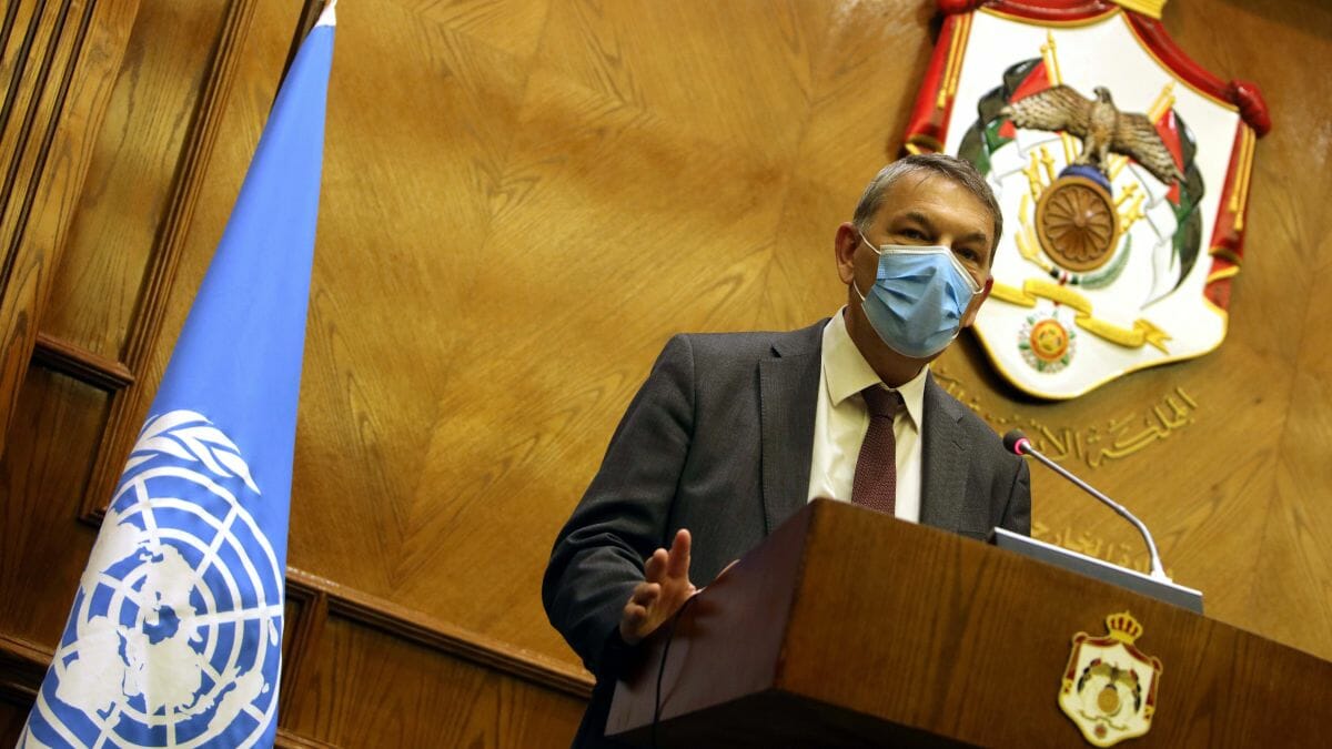 UNRWA-Generalkommissar Philippe Lazzarini auf einer Pressekonferenz in Jordanien