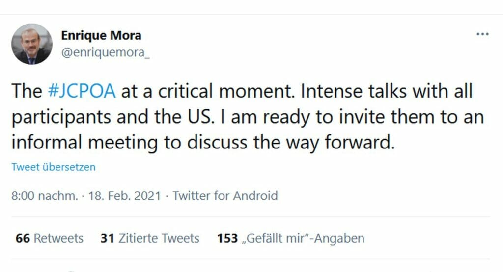 Der Chefunterhändler der EU Enrique Mora lädt die USA zu Gesprächen mit dem Iran ein