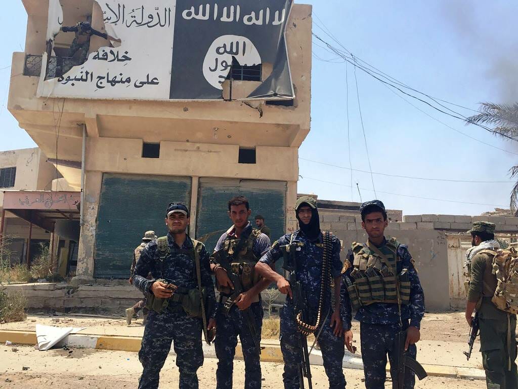Die pro-iranischer Volksmobilisierungseinheiten spielten, wie hier in Fallujah, eine große Rolle bei der Befreiung des Irak vom Islamischen Staat. (© imago images/UPI Photo)