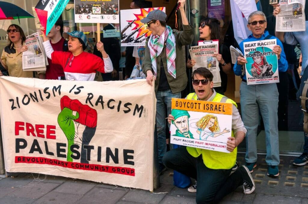 Kundgebung von Befürwortertn der Israel-Boykottbewegung BDS in London. (© imago images/ZUMA Wire)