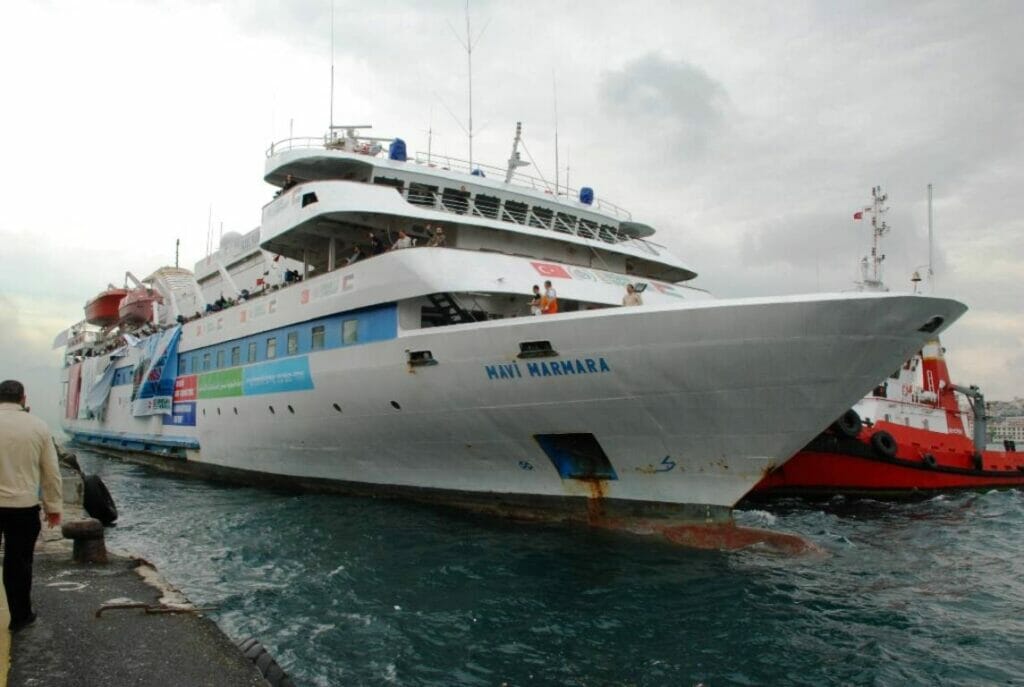 Die Mavi Marmara, mit der 2010 versucht wurde, gewaltsam die israelische Blockade des Gazastreifens zu durchbrechen. (© imago images/Xinhua)