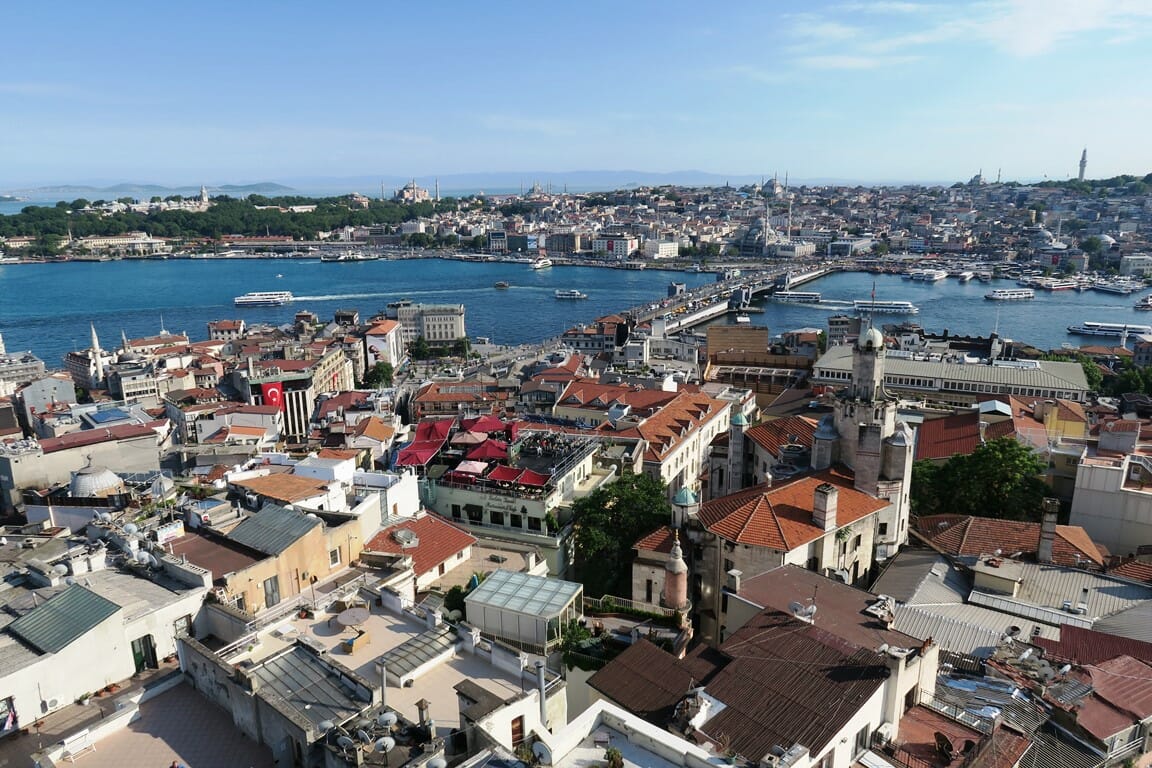 Die Galata-Brücke über das Goldene Horn am Bosporus. Ein neuer Kanal für die Schifffahrt würde laut Türkei nicht unter die Montreux-Konvention fallen. (© imago images/agefotostock)