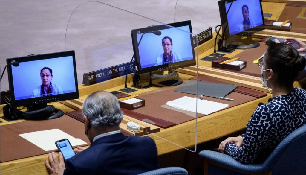 Rheena Ghelani vom Amt der Vereinten Nationen für die Koordinierung humanitärer Angelegenheiten informiert den Sicherheitsrat über Lage in Jemen
