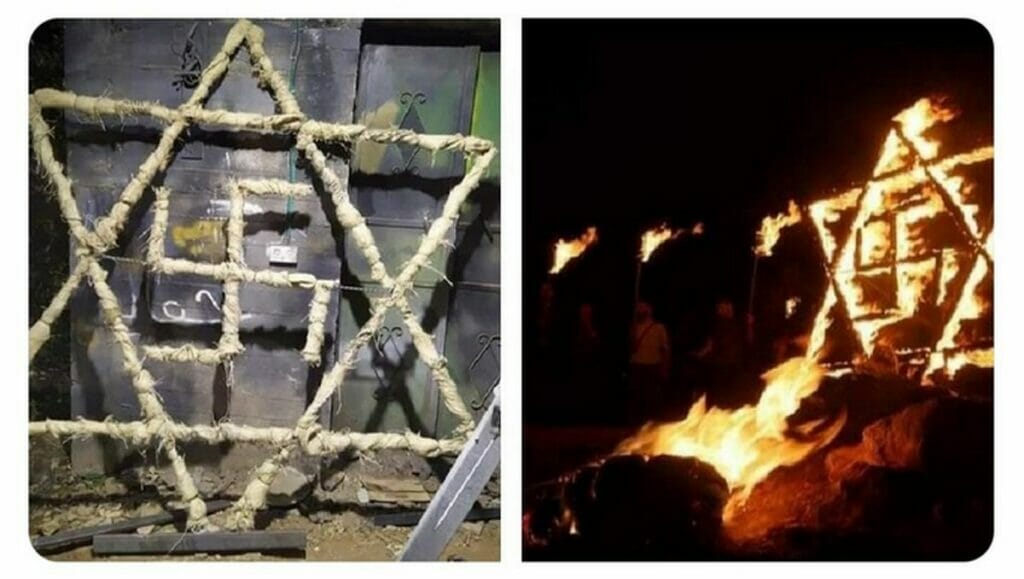 Palästinenser demonstrierten mit Hakenkreuz und Davidstern gegen jüdische Siedlung