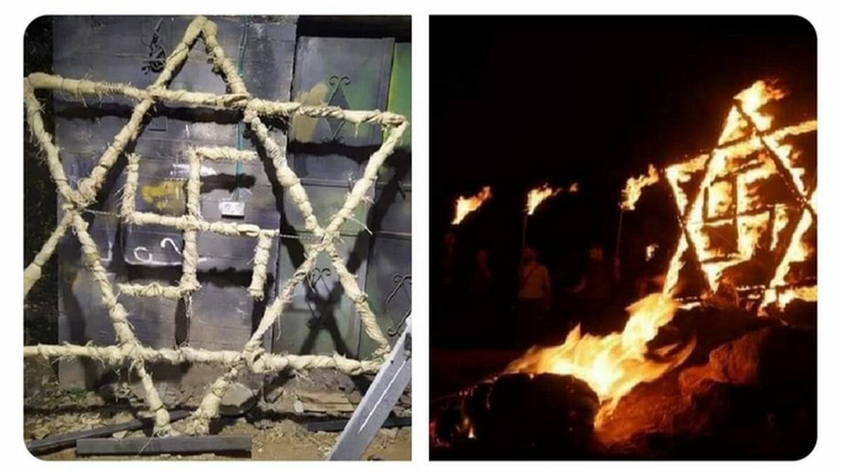 Palästinenser demonstrierten mit Hakenkreuz und Davidstern gegen jüdische Siedlung