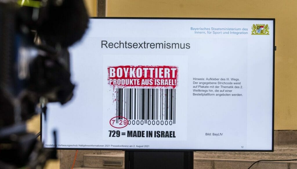 Linke BDS-Aktivisten oder Rechtsextreme? Aufkleber der Neonazi-Partei "III. Weg"