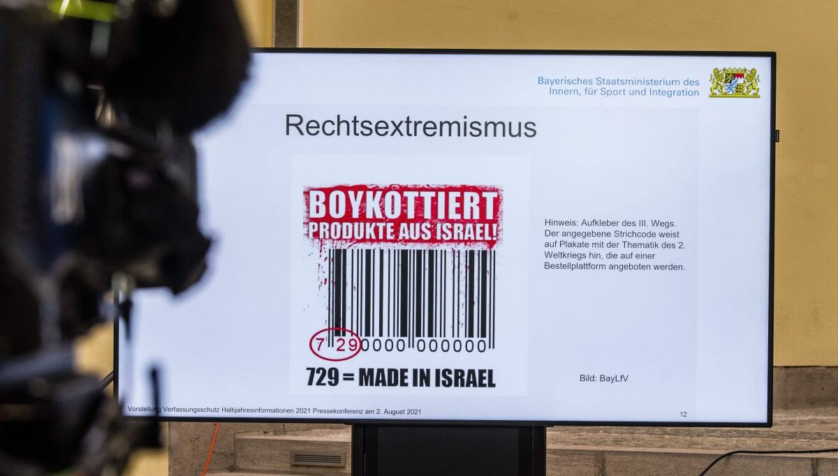 Linke BDS-Aktivisten oder Rechtsextreme? Aufkleber der Neonazi-Partei "III. Weg"