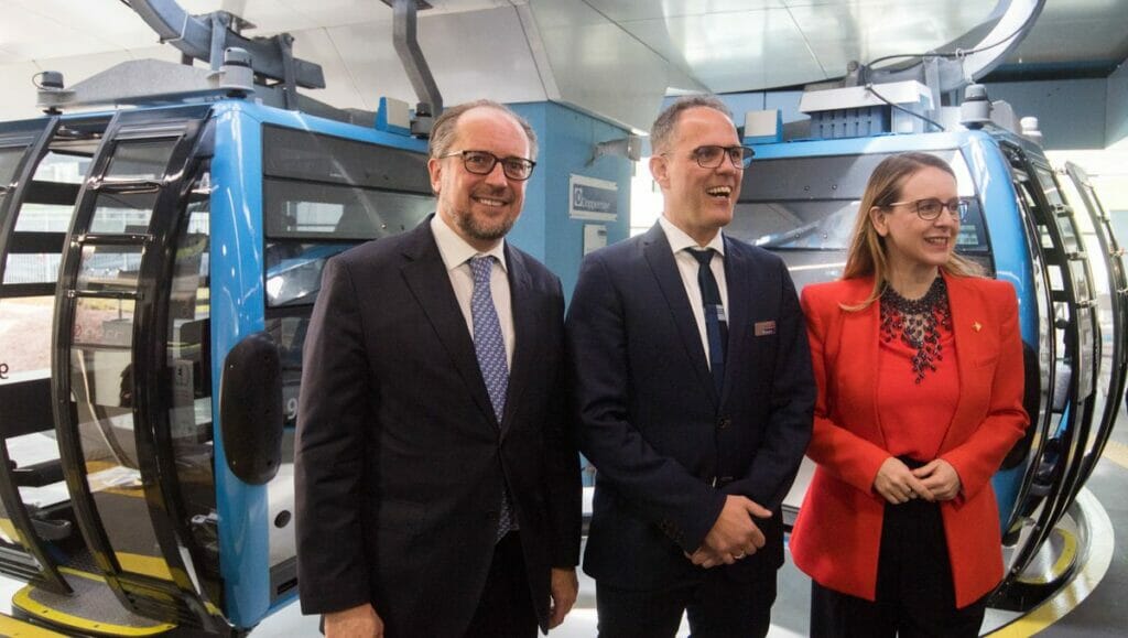 Außenminister Schallenberg und Wirtschaftsministerin Schramböck bei der Seolbahnerffnung in Haifa