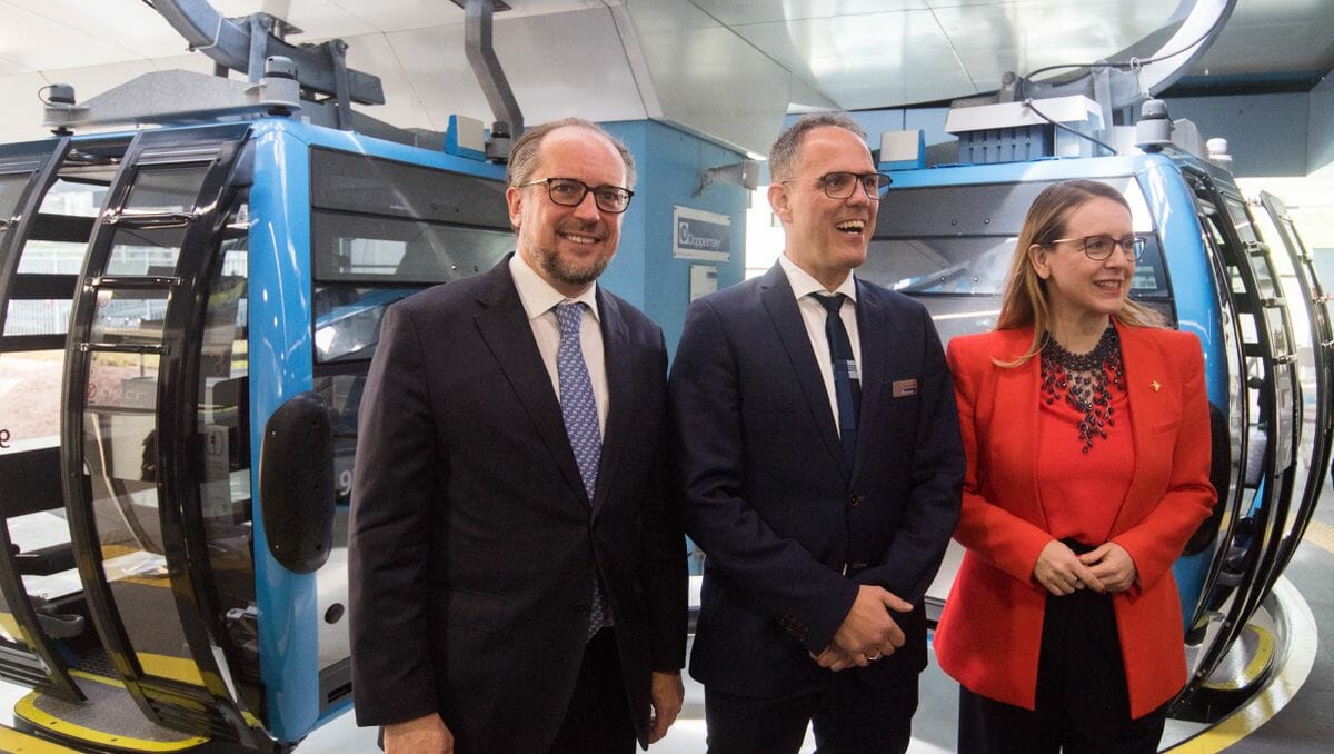 Außenminister Schallenberg und Wirtschaftsministerin Schramböck bei der Seolbahnerffnung in Haifa