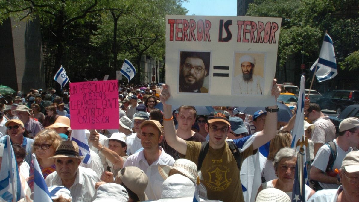 Demonstration gegen den Hisbollah-Terror während des Libanon-Kriegs 2006