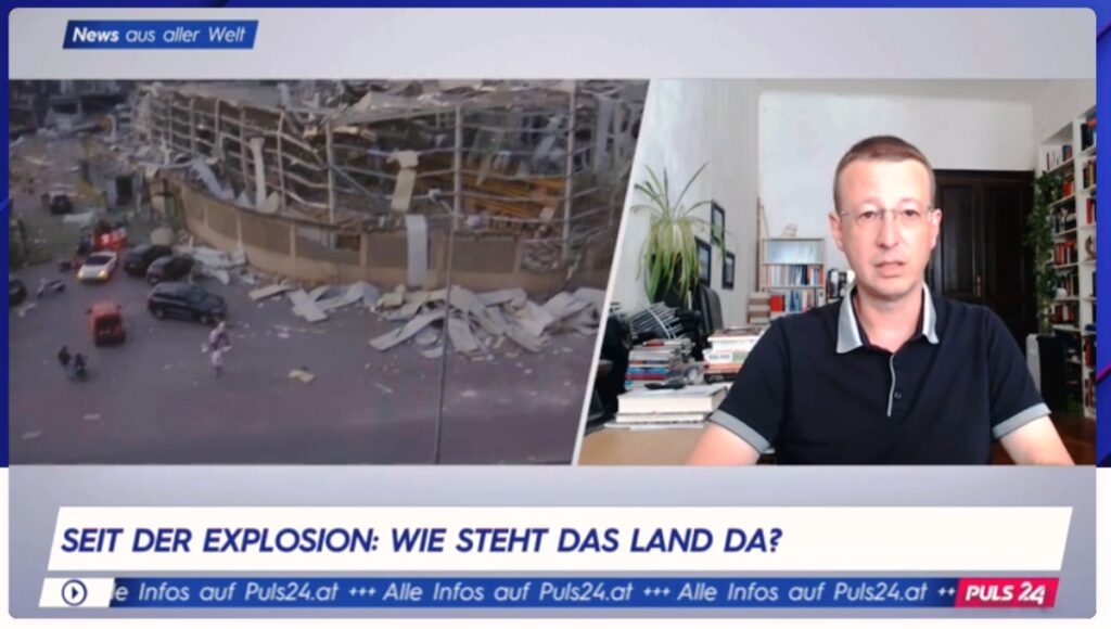 Zwei Jahre nach der Explosion in Beirut: Florian Markl im Interview auf Puls 24 (Quelle: Puls 24)