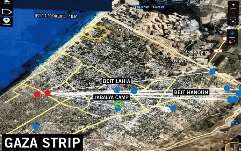 Auswertung der Radarüberwachung der Raketensalve palästinensischer Terroristen am Samstagabend, bei der mehrere Palästinenser in Jabaliya getötet wurden. (Quelle: Israel Defense Forces)