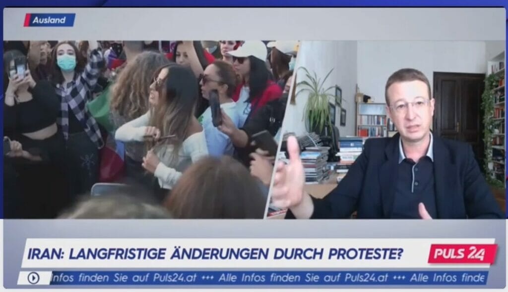 Puls-24-Gespräch über die Demonstrationen im Iran (Quelle: Puls 24)