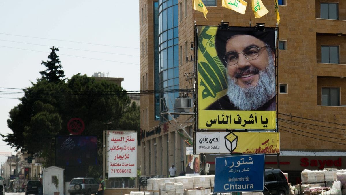 Plakat des Hisbollah-Führers Hassan Nasrallah