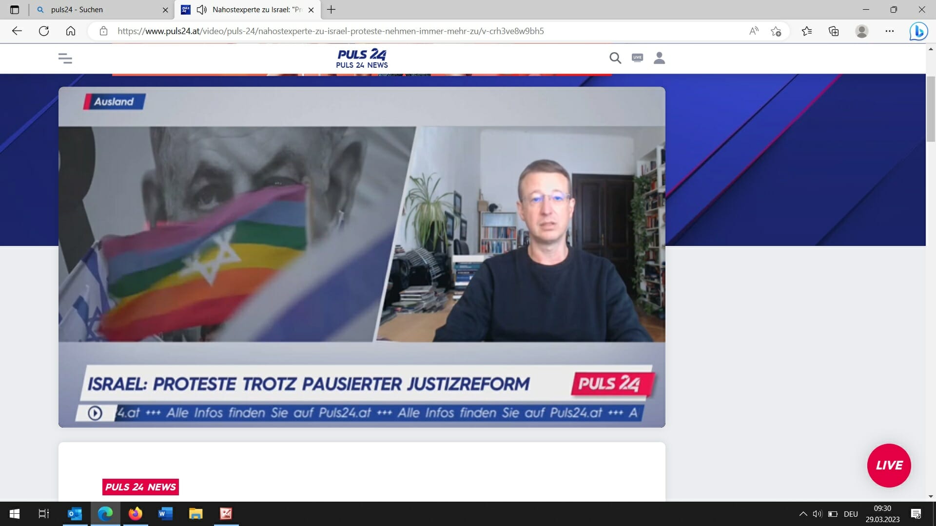 Florian Markl im Puls24-Interview über Netanjahus Optionen. (Quelle: Puls24)