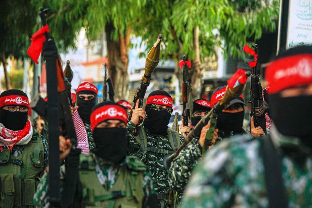 Aufmarsch von Migliedern der Terrororganisation PFLP. (© imago images/Pacific Press Agency)