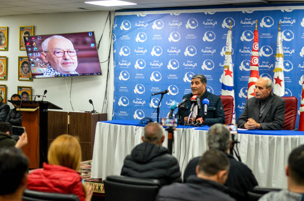 Tunesien: Pressekonferenz der Ennahda nach der Verhaftung ihres Parteichefs Ghannouchi