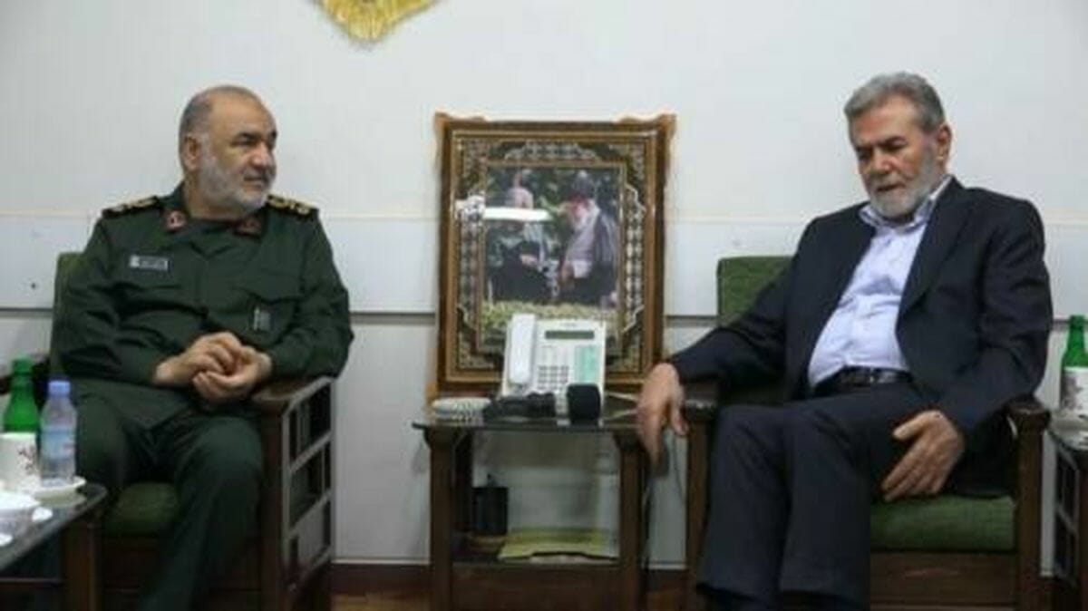 Treffen zwischen Revolutionsgarden-Befehlshaber Salami und Generalsekretär des Islamischen Jihad Nakhalah im Iran