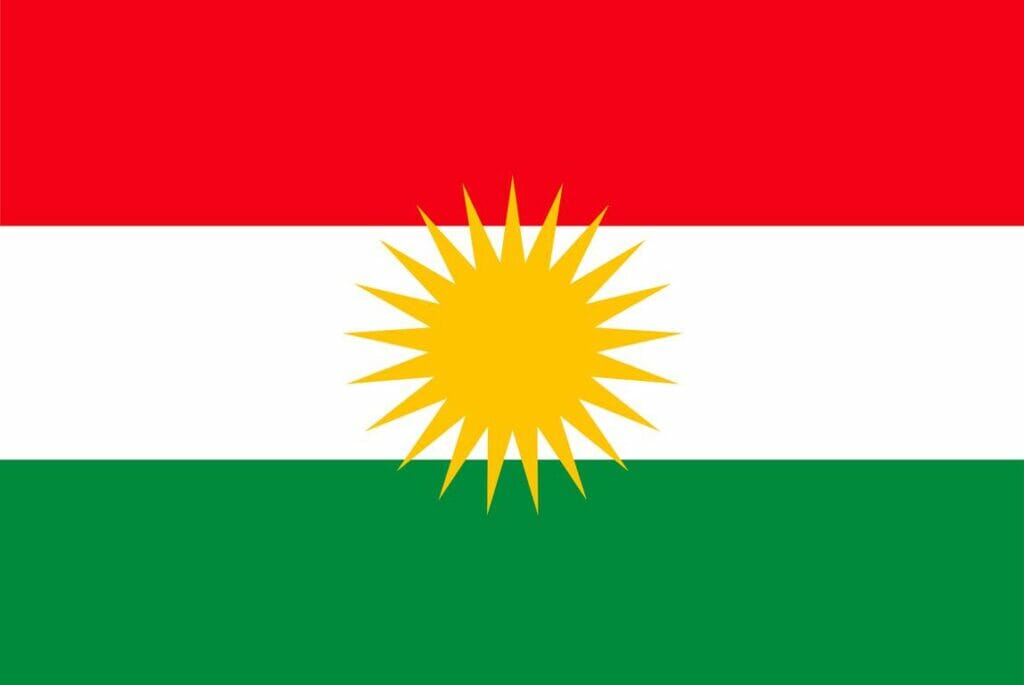 Flagge der Autonomen Region Kurdistan im Irak. (imago images/AGB Photo)
