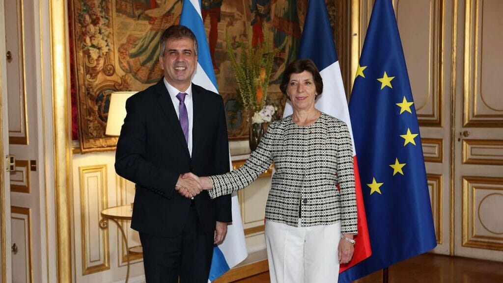 Israels Außenminister Eli Cohen und seine französische Amtskollegin Catherine Colonna