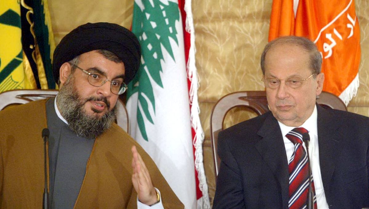 Libanons ehemaliger Präsident Aoun mit Hisbollah-Chef Nasrallah im Jahr 2006