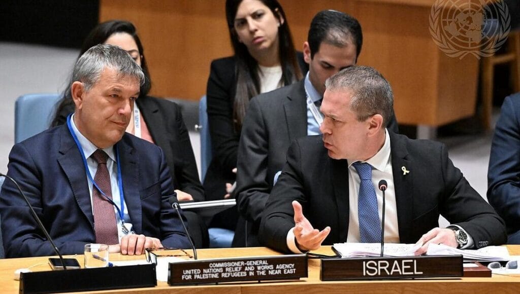 UNRWA-Generalkommissar Philippe Lazzarini und Israels UNO-Botschafter Gilad Erdan