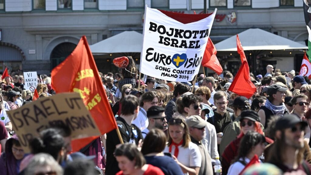 Demonstration zum Boykott Israels beim Eurovision Song Contest in Malmö