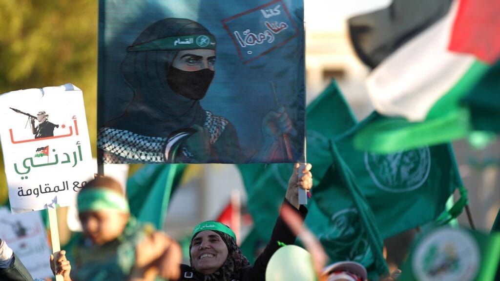 Mitglieder der jordanischen Muslimbruderschaft bei einer pro palästinensischen Demonstration in Amman