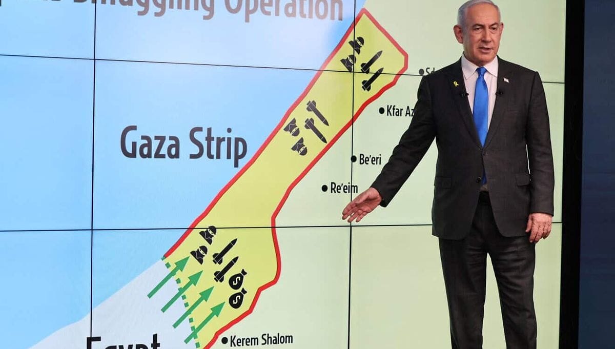 Israels Ministerpräsident Netanjahu bei der Pressekonferenz zum Philadelphi-Korridor