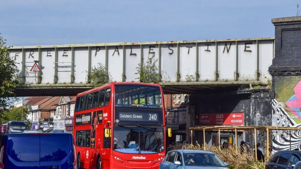 Antiisraelisches Graffito in Londons jüdischem Stadtviertel Golders Green