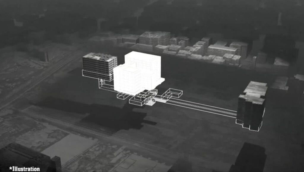 In der IDF-Grafik ist deutlich zu erkennen, dass der Bunker nicht im, sondern unter dem Spital liegen soll und sich die Eingänge in den Nebengebäuden befinden