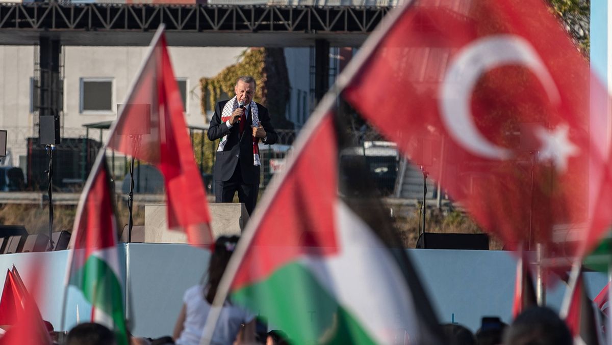 Der türkische Präsident Erdogan auf einer propalästinensischen Demonstration in Istanbul