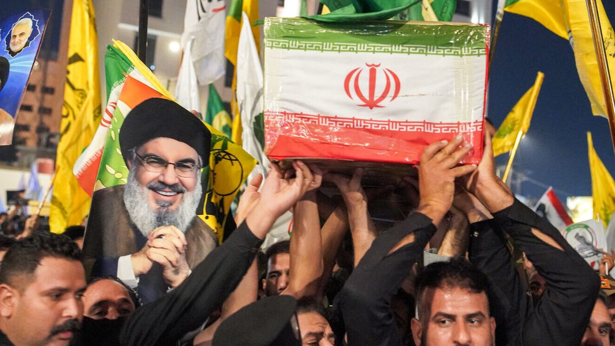 Mitglieder schiitischer Milizen im Irak trauern um den bei einem israelischen Luftangriff getöteten Hisbollah-Führer Nasrallah