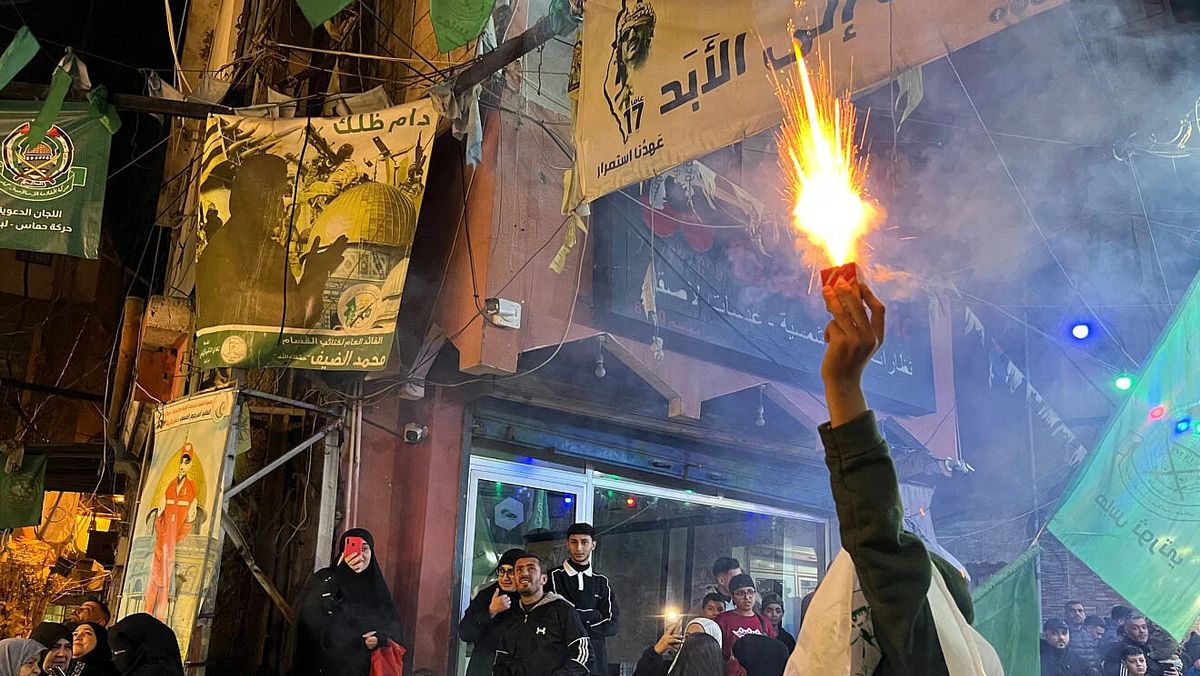 Palästinenser im libanesischen Lager Ein el-Hilweh feiern im Januar die Verkündung des Waffenstillstands in Gaza