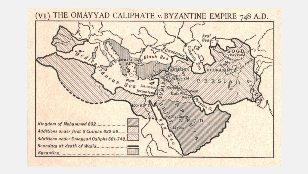 Das arabische Imperium zur Zeit der Umayyaden-Dynastie im Jahr 748 n. Chr.